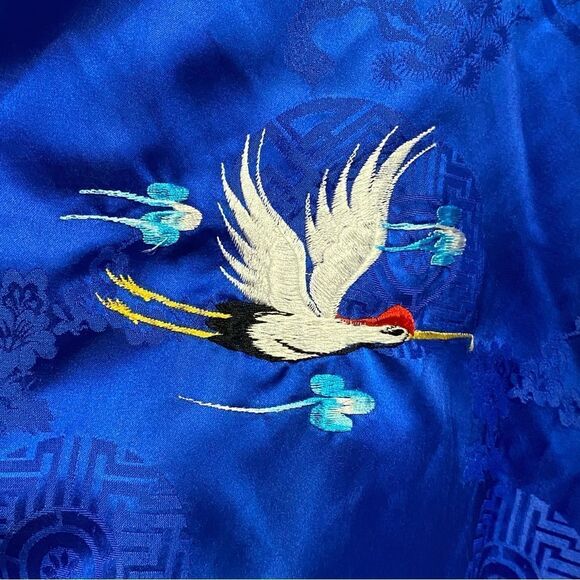 Japanese Crane Water Migration Long Kimono Robe no belt - Picture 8 of 9